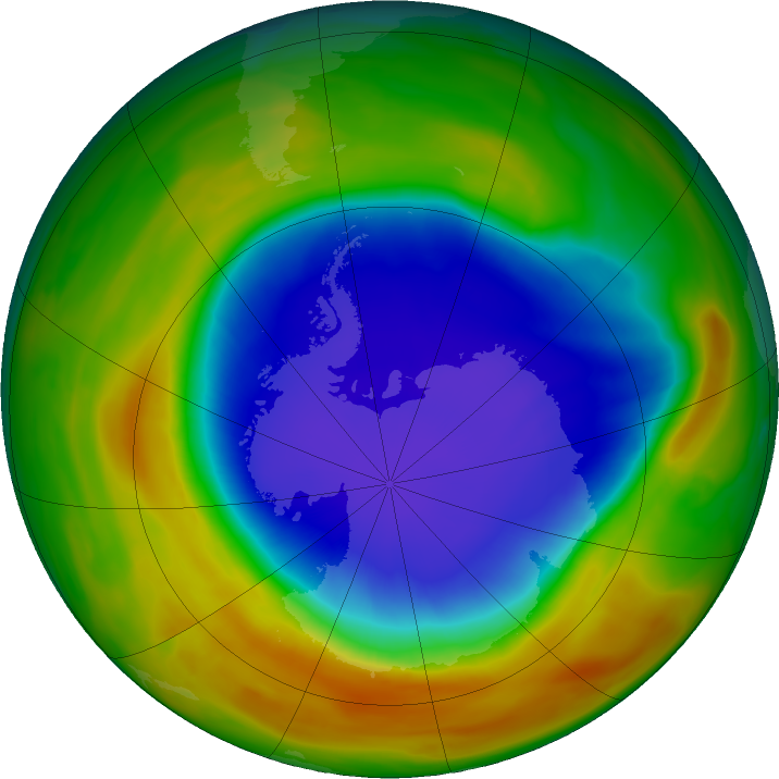 Antarctic ozone map for 15 October 2025